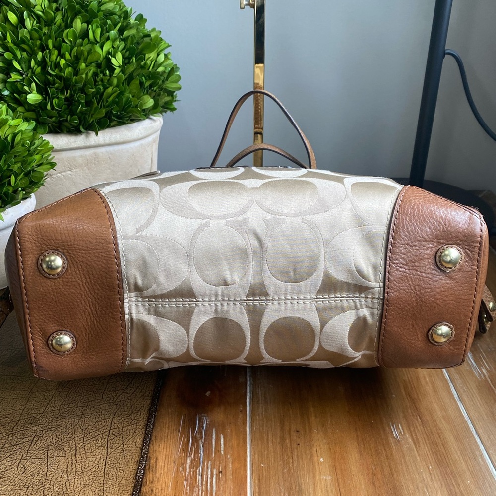 Coach Beige and Brown Signature Canvas Satchel. - Picture 8 of 15
